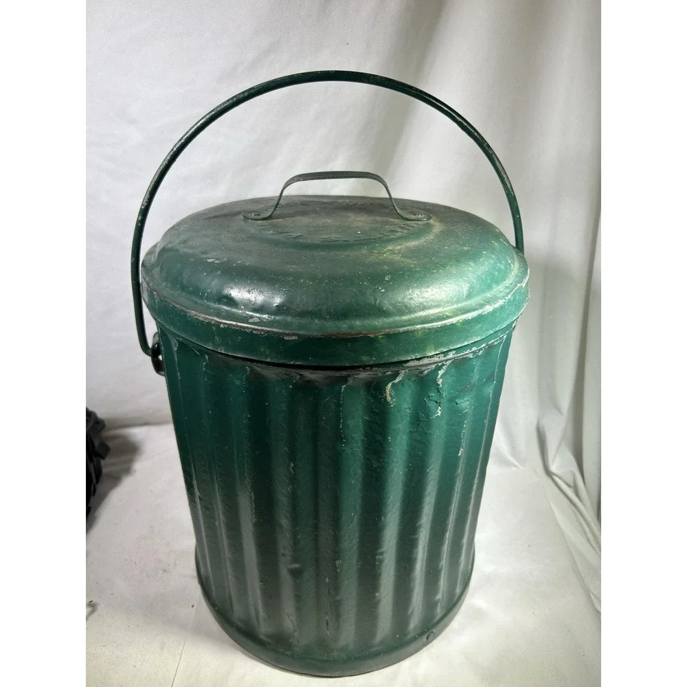 Vintage Ash Trash Waste Can Witts Pail Handle Galvanized Garage Shop Rag